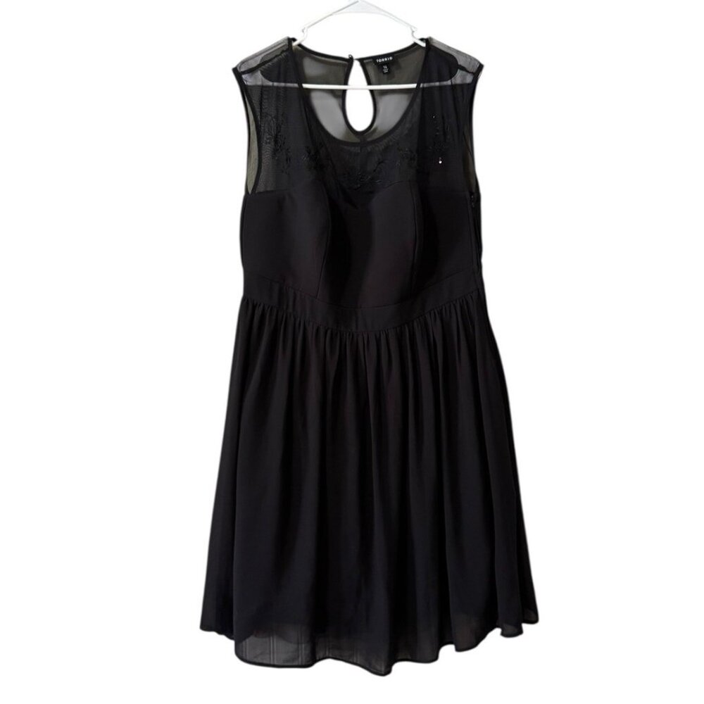 Torrid‎ Women Size 14 Black Babydoll Dress Keyhole Sheer Mesh Top Lightweight